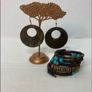 Wood Bohemian Wrap Bracelet and Earrings S…